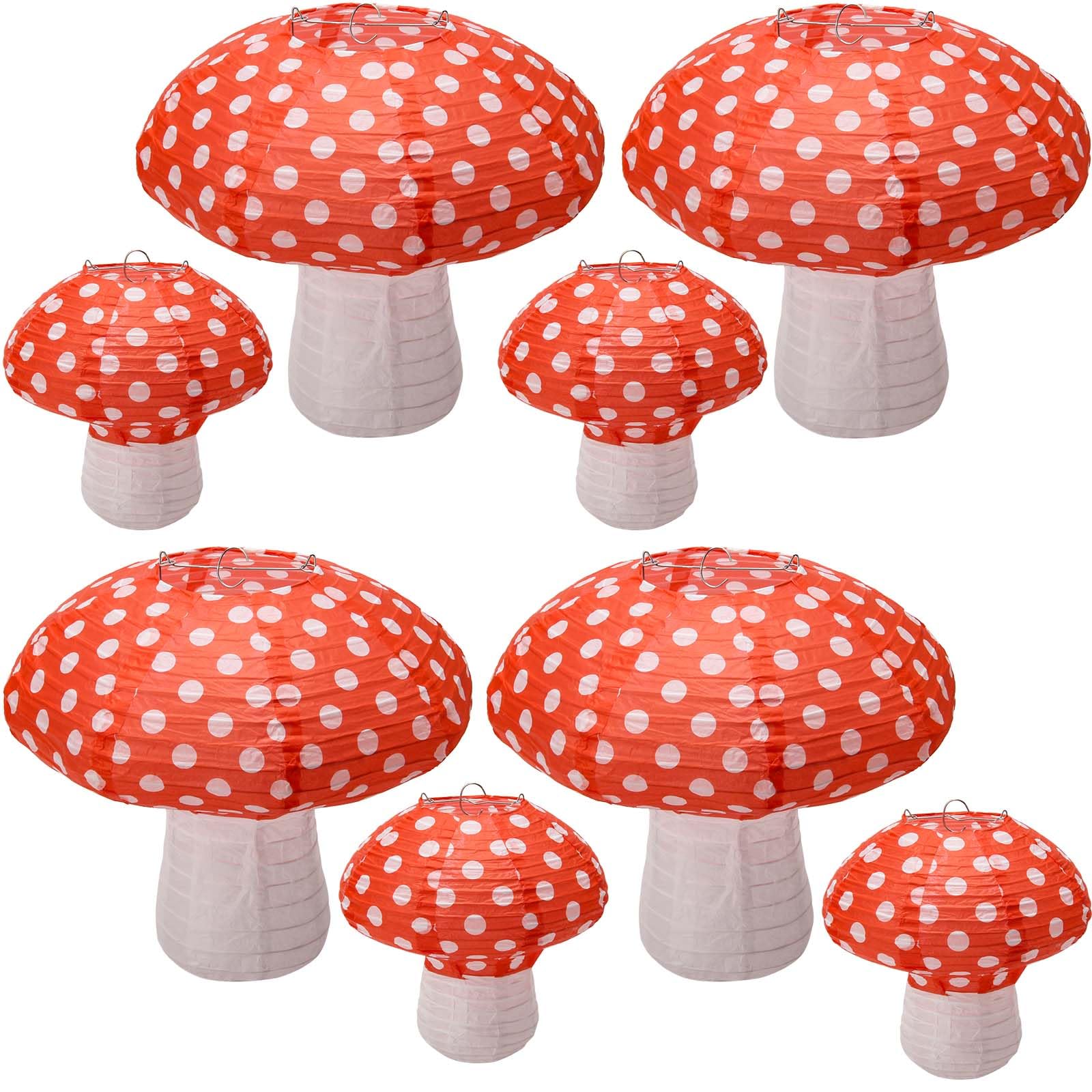 Windspeed 8pc Mushroom Shaped Paper Lanterns - Large 3D Mushroom Decoration Hanging for Nursery, Garden, Christmas Party Decoration - 8 inch, 12 inch