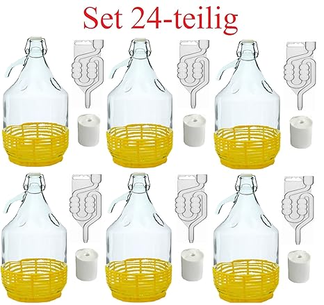 SET 24tlg. FLASCHE GÄRBALLON + STOPFEN + GÄRRÖHRCHEN + BÜGELVERSCHLUSS 5L BDP5D