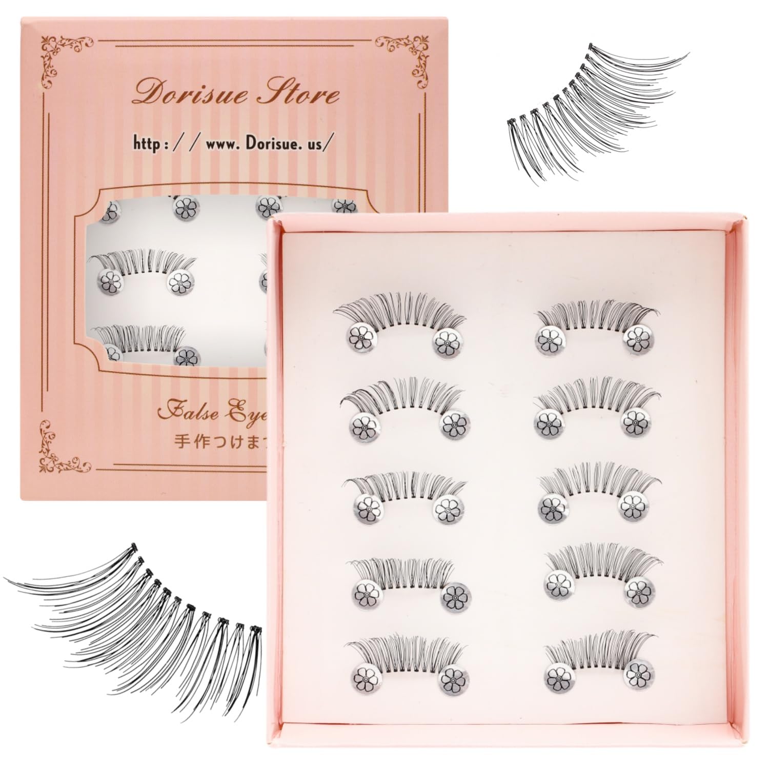 Dorisue Mini Wispy Eyelashes Half Lashes 5 Pairs Black/Brown Synthetic Fiber Natural Looking Handmade Soft Light Volume Corner Lash
