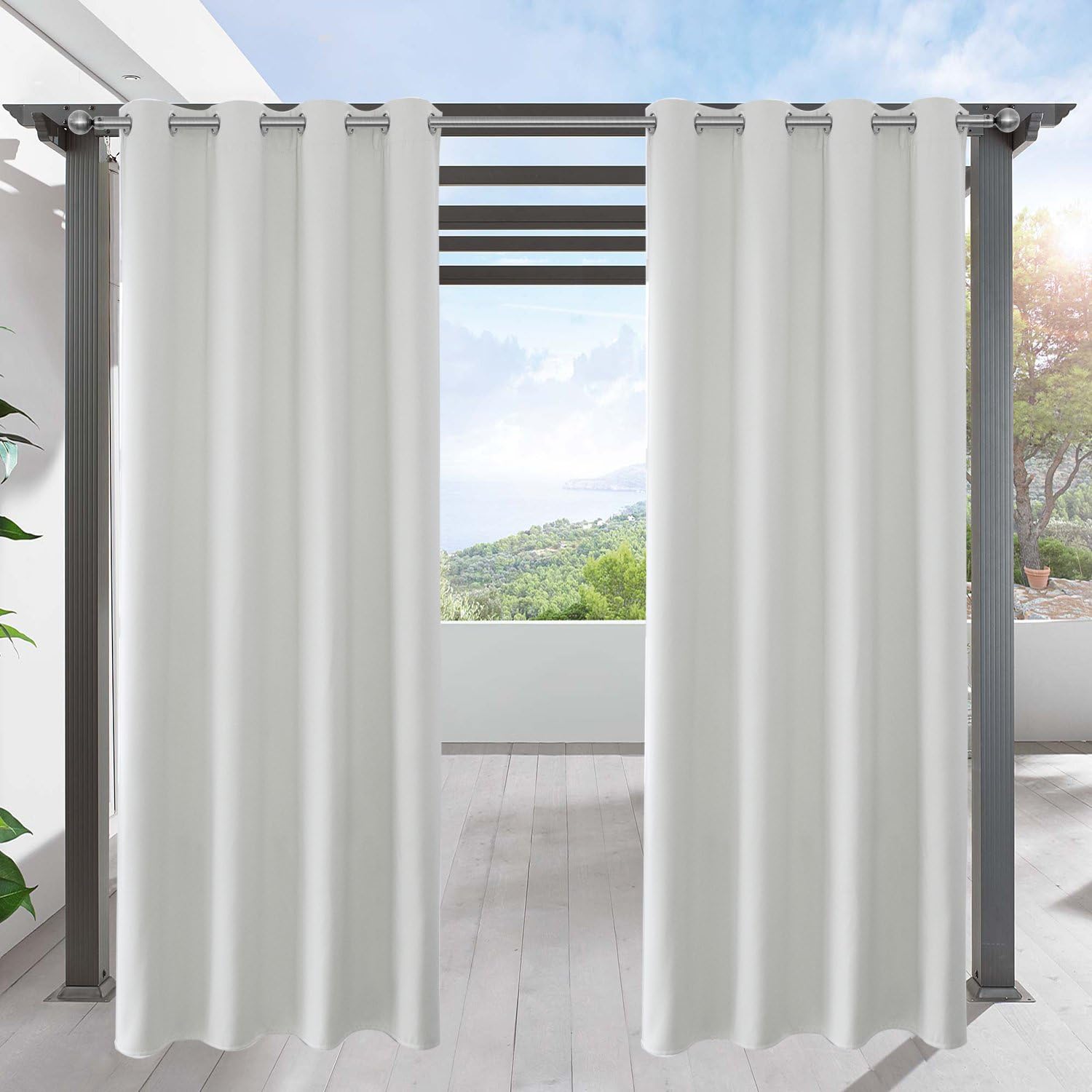 LIFONDER Patio Blackout Outdoor Curtains - Heavy-Duty Eyelet Top Thermal Insulated Outdoor Drape Panels for Front Porch Decor / Gazebo Shade / Pergola Privacy, 52