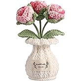 YOOJEE Crochet Rose Flower Potted Plant – Pink, Valentines Day Gift for Her, Handmade Knitted Romantic Desk Decor