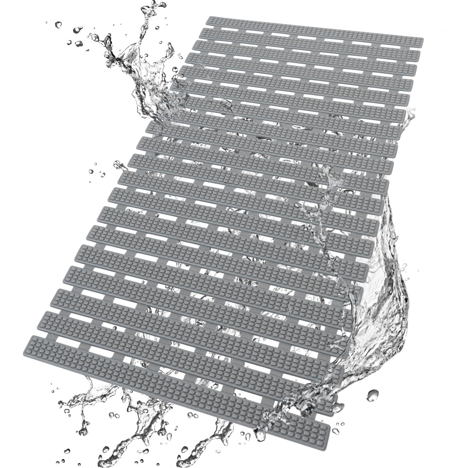 HITSLAM Bath Mat Non Slip Anti Mould, 68x38CM Shower Mats for Inside Shower, Quick Drain TPE Bathtub Mat with Suction Cups, Bathroom Accessories, Durable & Comfortable, Grey