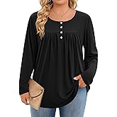 IN'VOLAND Plus Size Tops for Women Long Sleeve Shirts Crew Neck Casual Loose Tunic Blouse Fall and Winter