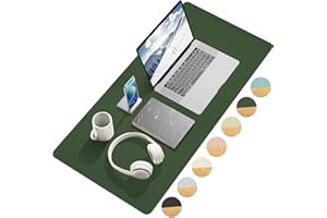 Giecy Desk Mat, Dual-Sided Desk Pad, Large Mouse Pad for Desk, Natural Cork & PU Leather Non-Slip Waterproof Desk Mats for Office and Home (35.4" x 17", Olive Green)