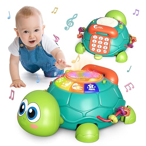 CUTE STONE Baby Toys to 12 Months, Musical Turtle Crawling Baby