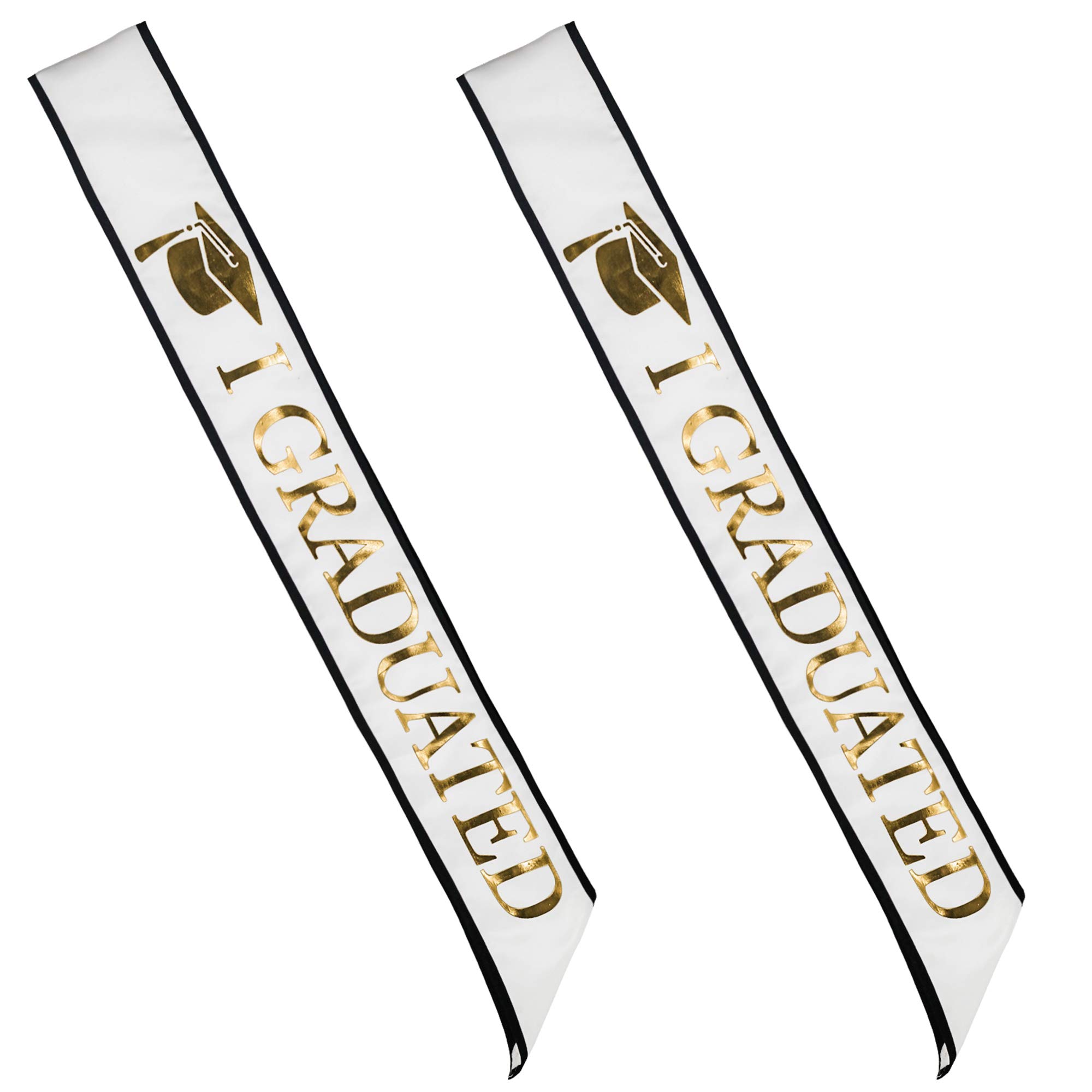 GraduatePro Graduation Sash Decoration Graduated Gift Party for Man Women Congratulations White 2 Pcs