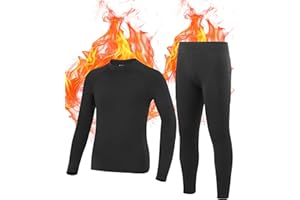 EoBeKee Boys Thermal Underwear Set - Fleece Lined Long Johns for Kids Youth Ski Base Layer Tops & Bottoms Cold Weather Winter