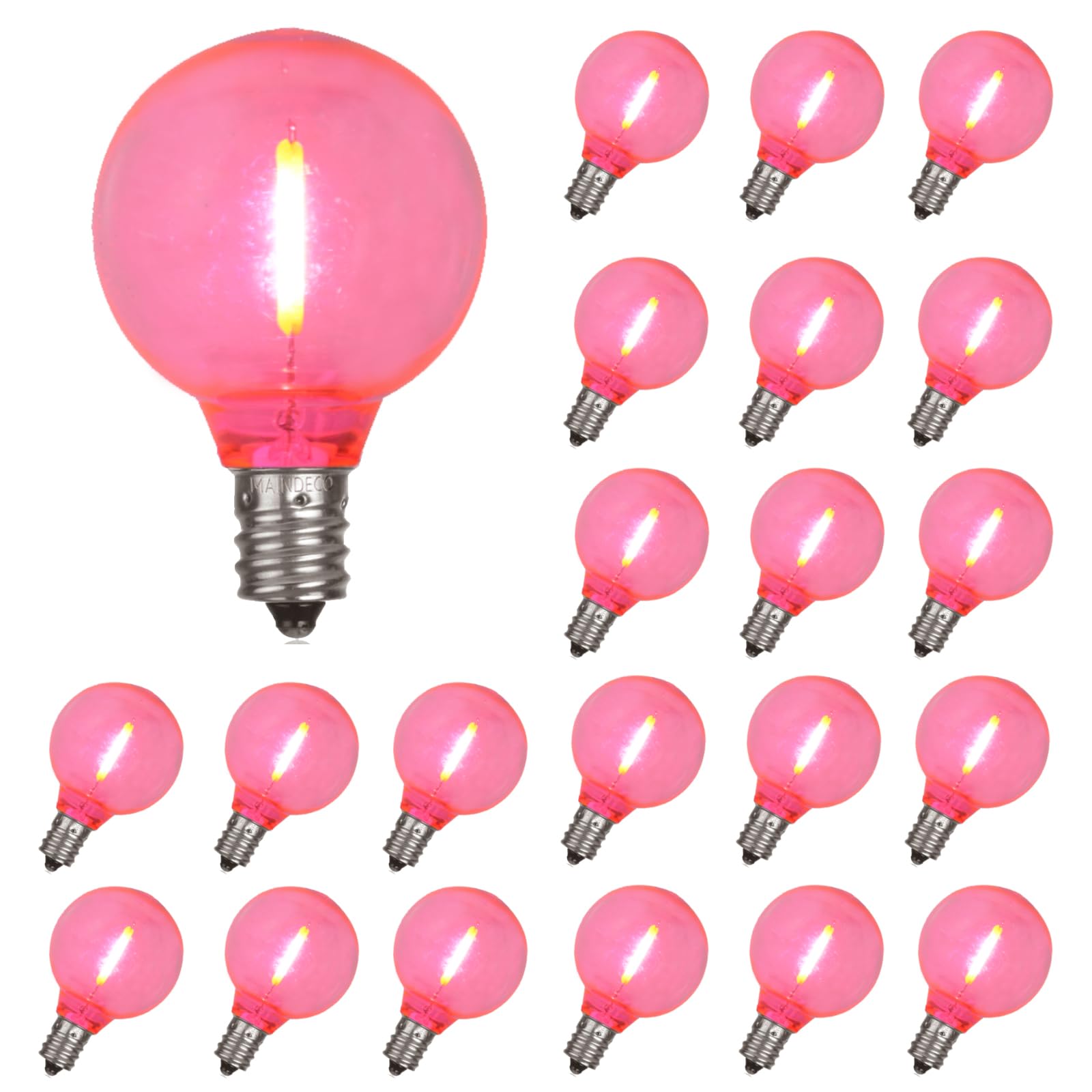 Photo 1 of MAINDECO 25 Pack G40 LED Replacement Bulbs,120V 0.5W,E12 Base,for Outdoor String Lights-Pink