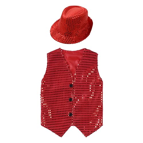 JanJean Kids Boys Girls Sparkly Sequins Vest Crop Top Hip Hop Jazz