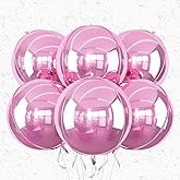 6Pcs Pink Round Foil Balloons,Giant 4D Round Ball Balloons,22 Inch Metallic Pink Balloon for Valentine's Day Birthday Wedding Graduation Prom Party Decorations