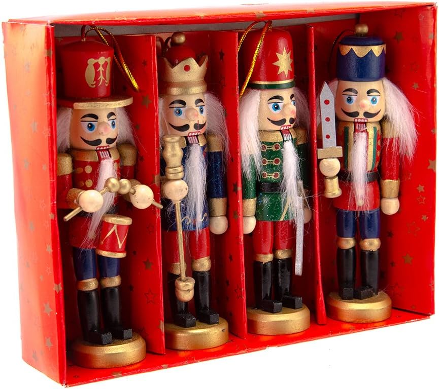 Nutcrackers - Kurt Adler Wooden Nutcracker Ornament 4-Piece Box Set, 5-Inch