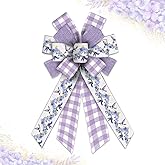Spring Flowers Wreath Bow Lavender Buffalo Plaid Wired Ribbon Bow for Front Door Wedding Gift Wrapping Floral Farmhouse Decoration Easter Party Indoor Outdoor 11.42 × 20.87 Inch