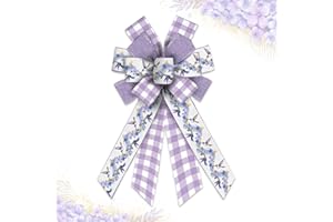 BLINKET Spring Flowers Wreath Bow Lavender Buffalo Plaid Wired Ribbon Bow for Front Door Wedding Gift Wrapping Floral Farmhouse Decoration Easter Party Indoor Outdoor 11.42 × 20.87 Inch