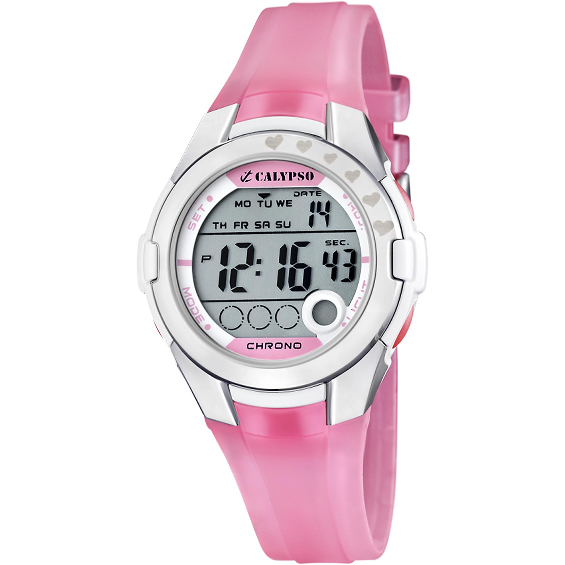 Calypso Girl's Digital Watch with LCD Dial Digital Display and Pink Plastic Strap K5571/2
