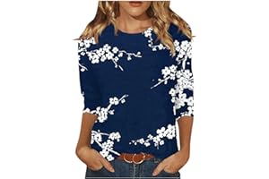 LPIGOH Womens Tops Summer 3/4 Sleeve Casual Floral Print Tops Trendy Crew Neck T-Shirt 2024 Chic Light-Colored Blouse for Women