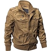 EKLENTSON Men's Cotton Lightweight Multi Pockets Zip Front Stand Collar Military Jackets Windbreaker