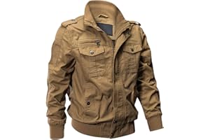 EKLENTSON Mens Military Bomber Jackets Casual Fall Cotton Lightweight Cargo Jacket Stand Collar Windbreaker Jacket 5 Pockets
