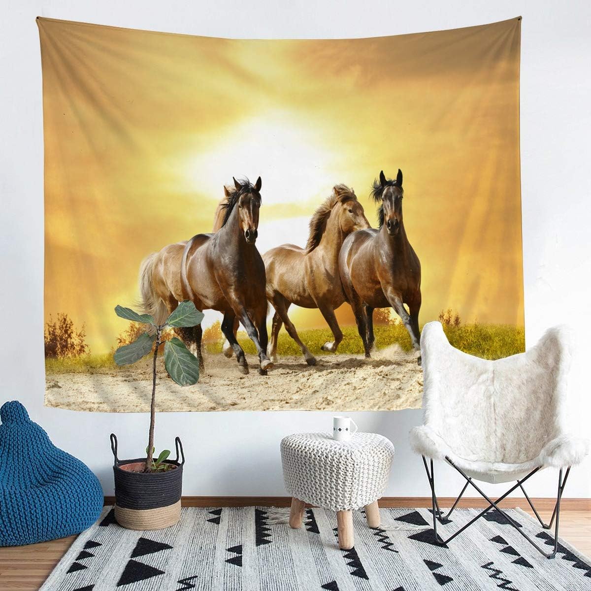 Loussiesd 3D Horse Printed Tapestry Running