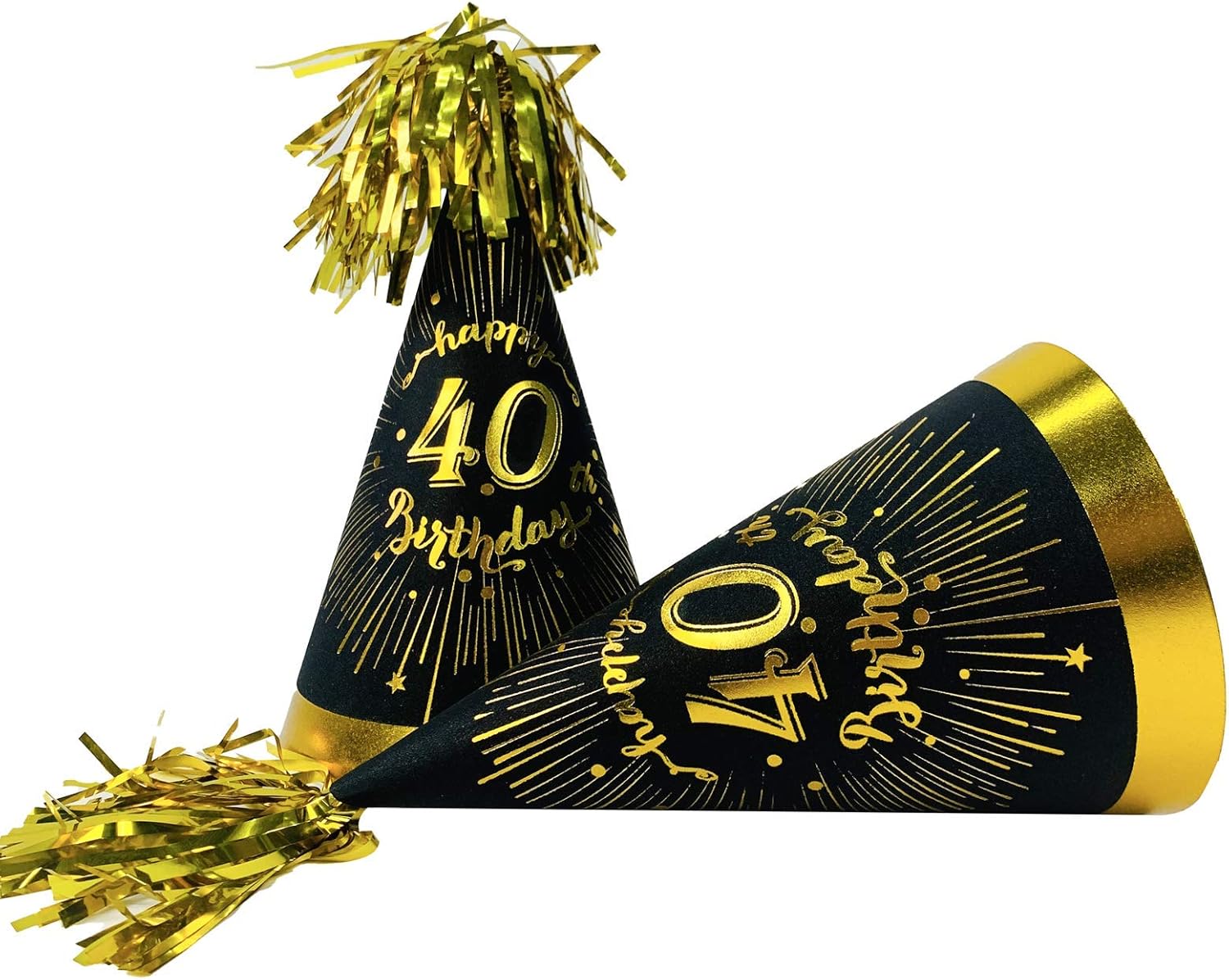 40th birthday decorations gold hats - cone hats with gold glitter cardstock, black gold theme 40th birthday party supplies. 40th birthday party favors. 6 Count: Clothing