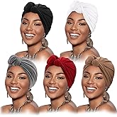DRESHOW 5 Pack Knotted Headwraps for Women African Turban Pre-Knotted Beanie Headwraps Hair Covers