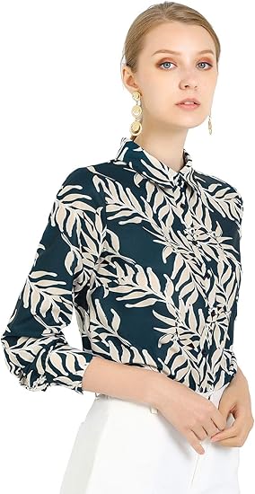 Amazon Allegra K シャツ ブラウス 花柄 リーフプリント オフィス カジュアル レディース シャツ ブラウス 通販