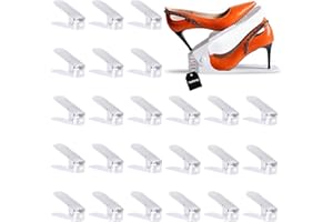 Yashong Shoe Slots Organizer, 24PCS Adjustable Double Layer Stack Shoe Rack, 50% Space-Saving Storage Rack Holder, White