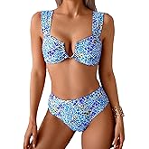 Fanuerg Women's High Waisted Bikini Sets Ditsy Floral Printed Two Piece Swimsuit Adjustable Strap Bathing Suit