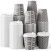 JOLLY PARTY Disposable Coffee Cups with Lids -10 oz (100 Sets) To Go Coffee Cups, Paper Cups for Beverages Espresso Tea, Suitable for Cafes, Offices and Home