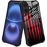 YALUUU Compatible with iPhone 16 Case Black Red American Flag Design for Men Boys, [Shockproof Bumper] [Anti-Scratch] [Anti-Slip] Heavy Duty Protection Cover for iPhone 16 6.1''