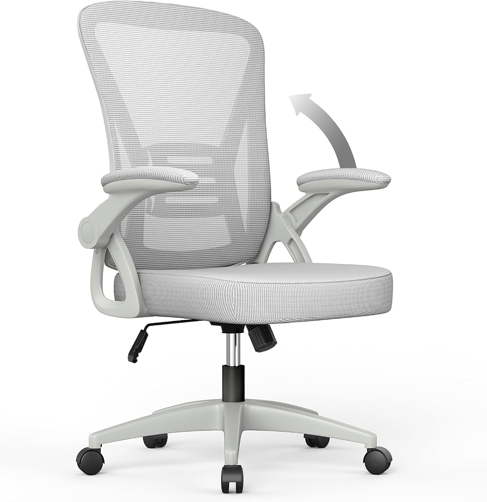 naspaluro Ergonomic Office Chair with 90° Flip-up Armrests Grey 50x50x92 cm