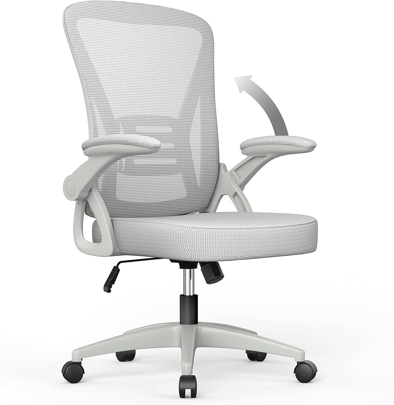 naspaluro Ergonomic Office Chair with 90° Flip-up Armrests Grey 50x50x92 cm