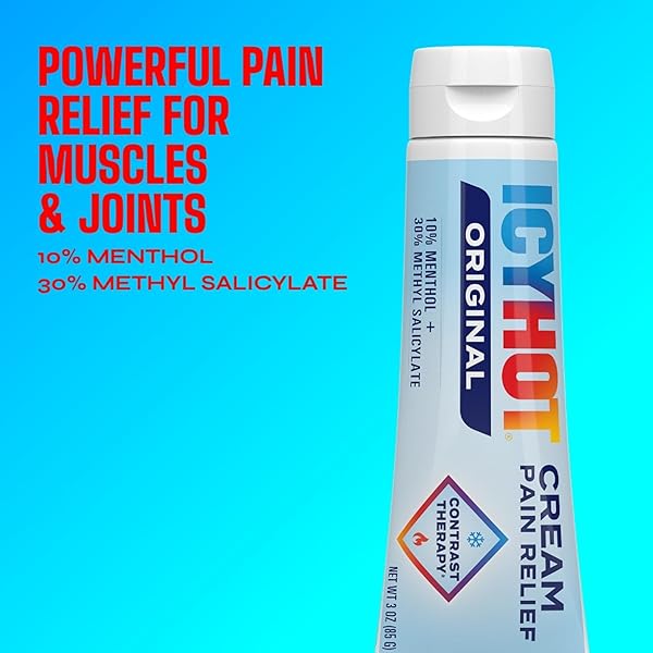 ICY HOT ORIGINAL PAIN RELIEF CREAM, FAST-ACTING PAIN RELIEF WITH MENTHOL 10% AND METHYL SALICYLATE 30%, ICE AND HEAT CONTRAST THERAPY FOR BACKACHES, JOINTS, MUSCLE STRAINS AND ARTHRITIS, 3 OZ