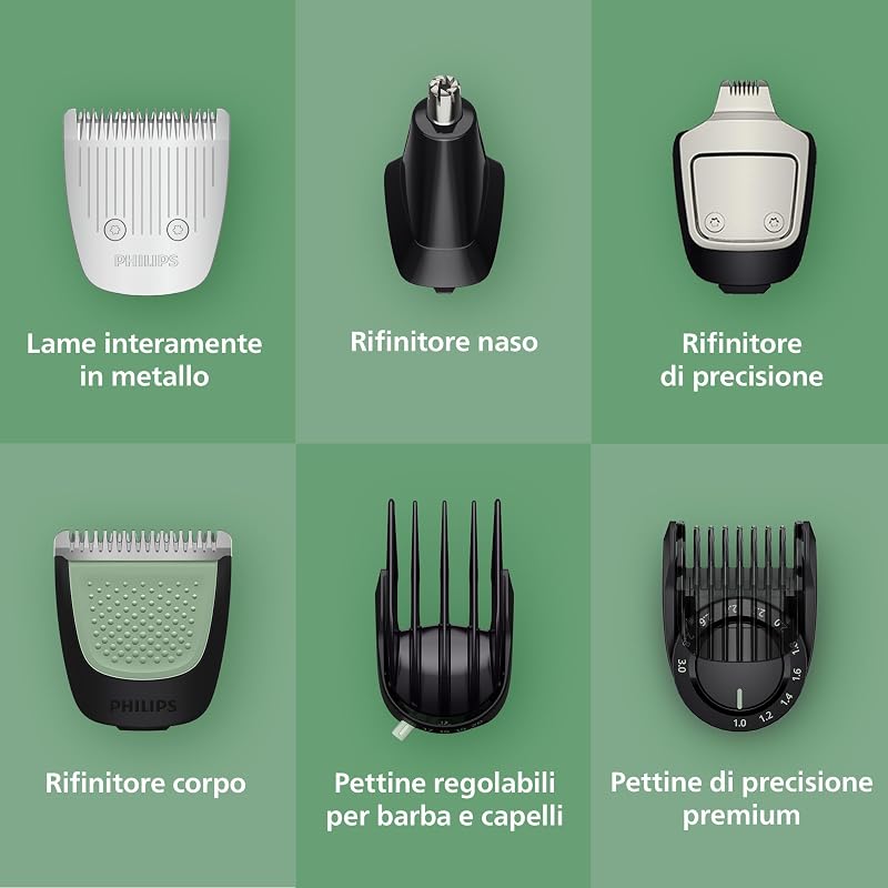 Rifinitore All-in-one Multigroom Serie 7000 16 in 1 - Rifinitore per barba, capelli e corpo, lame autoaffilanti interamente in metallo, 21 impostazioni di lunghezza (0,5-16 mm), MG7931/15
