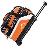 GoHimal Double Roller Bowling Bag, Shoe Compartment, Upgraded Fabric | Fits US men's size 15 shoes,multi pockets,retractable handle extends to 40",smooth-rolling wheels,lightweight design