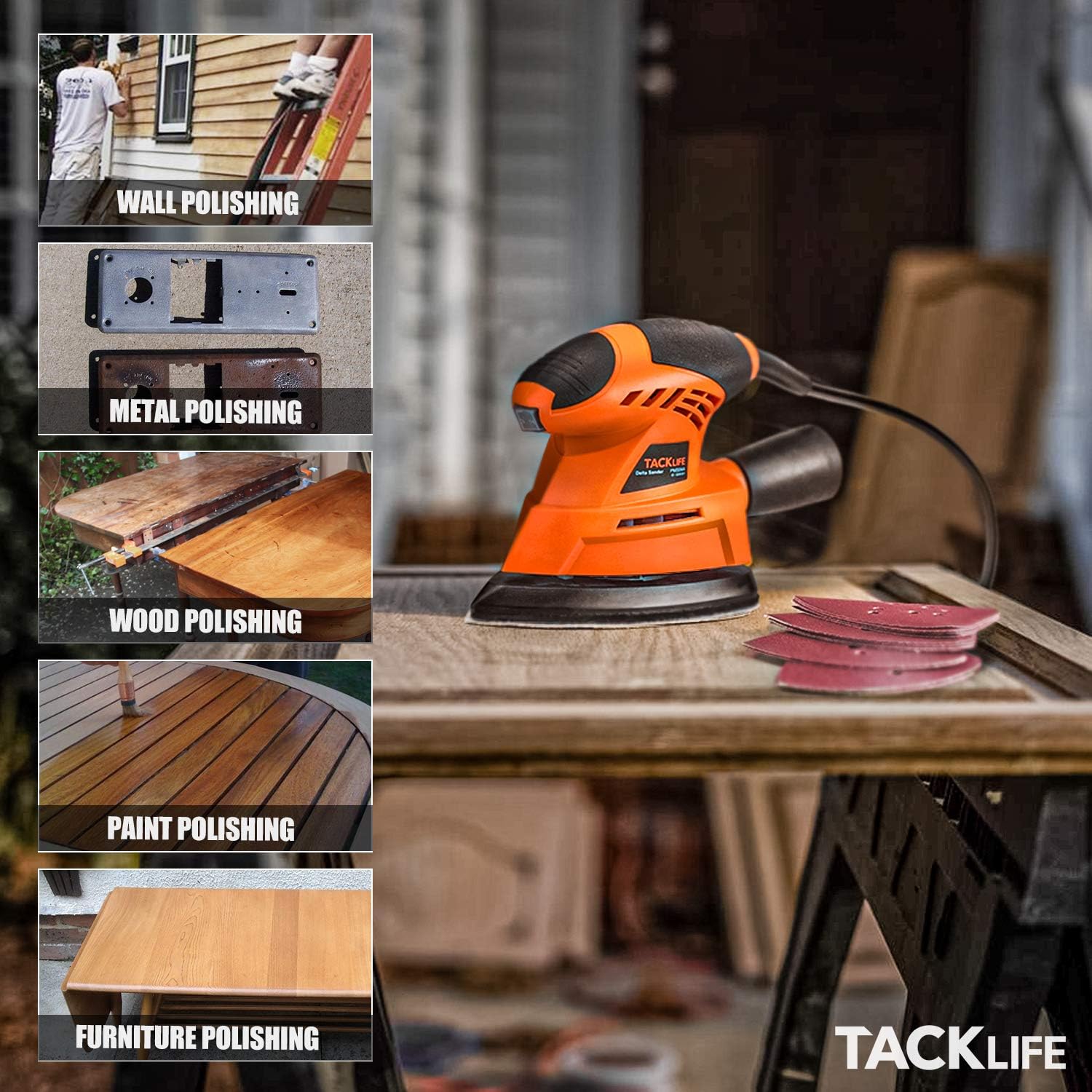 TACKLIFE Mouse Detail Sander, 12000 OPM Electric Sander with 20Pcs Sandpapers, Vacuum Cleaner Connecting Pipe, Applied in Multiple Situations, for Tight Spaces Sanding in Home Decoration, DIY PMS04A - - 