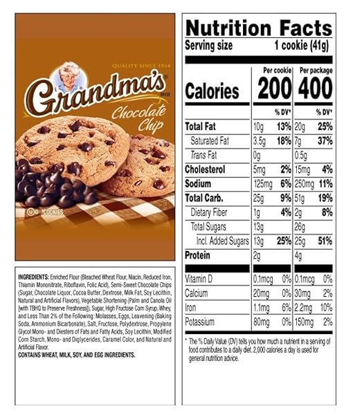 GRANDMA’S COOKIES CHOCOLATE CHIP FLAVORED 8 COOKIES 2 PER PACK (PACK OF 4)