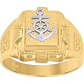 Jewels By Lux 10kt Two-Tone Gold Mens Anchor Signet Ring