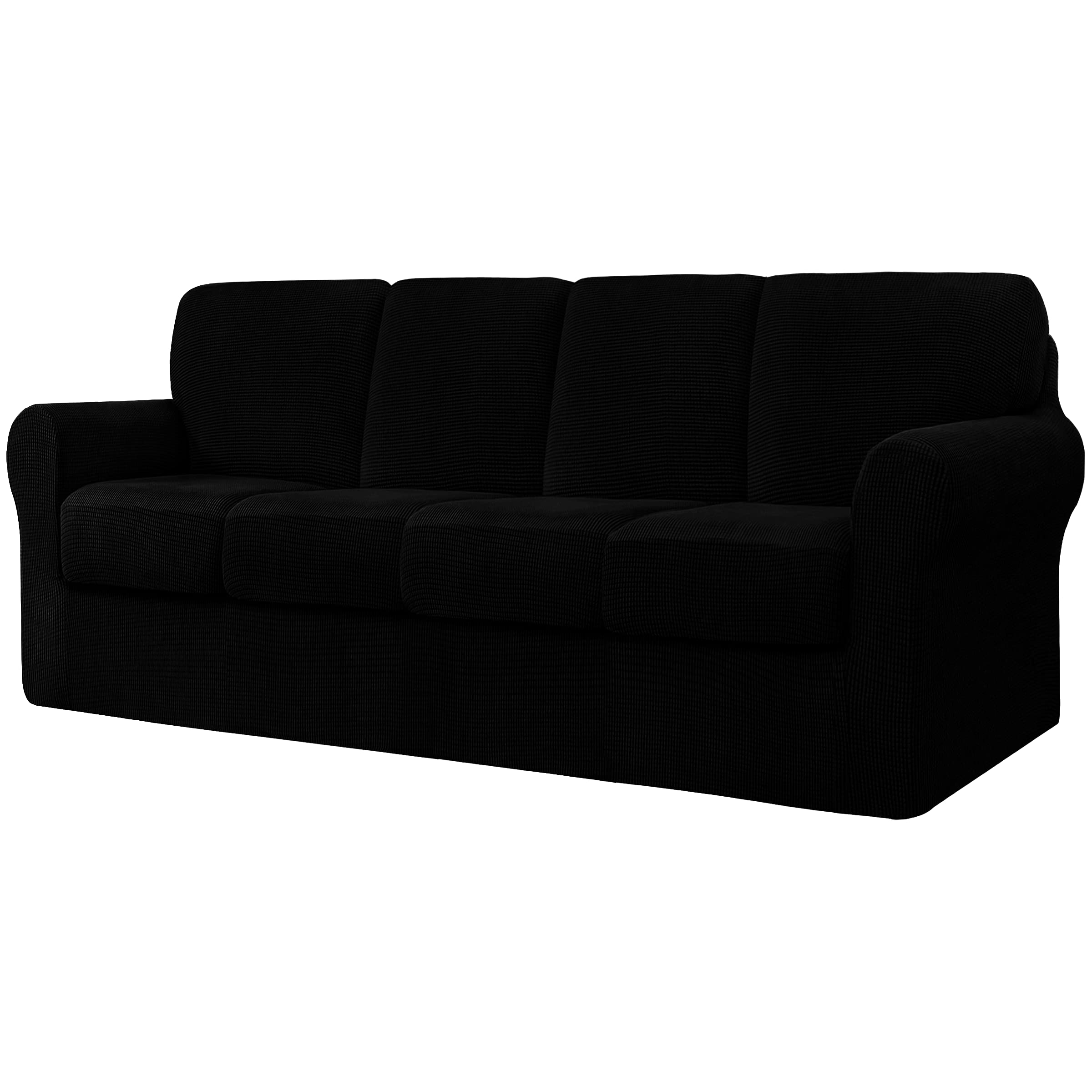 CHUN YI 9 Piece Stretch Sofa Cover, 4 Seater Slipcover with Four Separate Cushions and Backrests, Jacquard Spandex Fabric(4 Seater,Black)