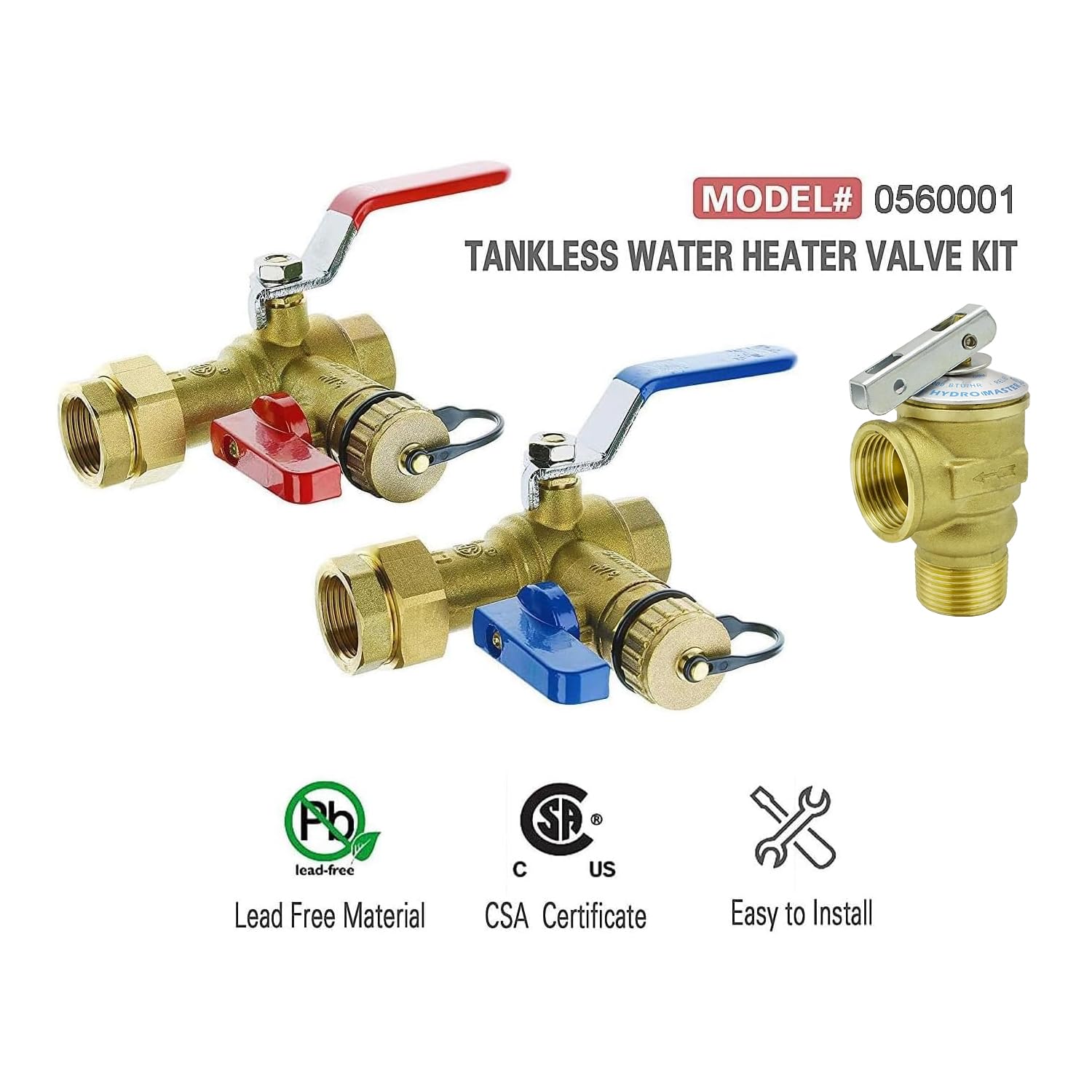 3/4 Inch IPS Isolator Valve Kit For Tankless Water Heaters – Includes Pressure Relief & Drain Valves