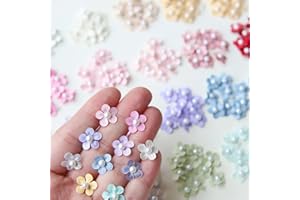 Peachcor 12mm / 0.47" Tiny Satin Fabric Flowers with Faux Pearls, Mini Fabric Flowers, Mini Pearls Flowers, in 20 Colors, Sew On Flowers, Mini Floral Decor, 10PCS