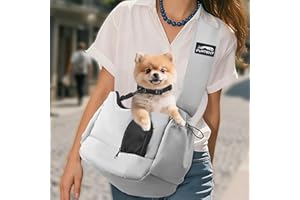 FURTENT Dog Carrier Sling for Small Dogs & Cats Hand-Free Puppy Sling Purses with Storage Bag and Adjustable Shoulder Strap, Pet Sling Carrier Up to 8.8 Lbs (Grey)