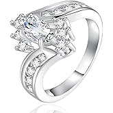 ENDLESSNESS & ETERNITY 1.5CT Marquise Cut Half Eternity 14K White Gold Plated Wedding Band Ring Cubic Zirconia Engagement Promise Ring Gift for Women