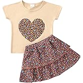 Akyzic Little Girl Skirt Outfit Two Piece Spring Summer Outfit Butterfly Dress Cat Print Skirt Toddler Girl Outfit Set