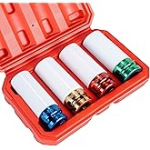 1/2" Drive Wheel Protector Impact Socket, Non-Marring Lug Nut Thin Wall Deep Socket Set, CR-MO, 6 Point, Color-Coded Protective Socket | Metric 17 19 21 22 mm (4 PCS)