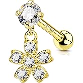 COCHARM 14K Gold Plated Cartilage Earrings Stud 16G Dangle Star 925 Sterling Silver Helix Tragus Earrings Surgical Steel Flat Back Earrings Dangly