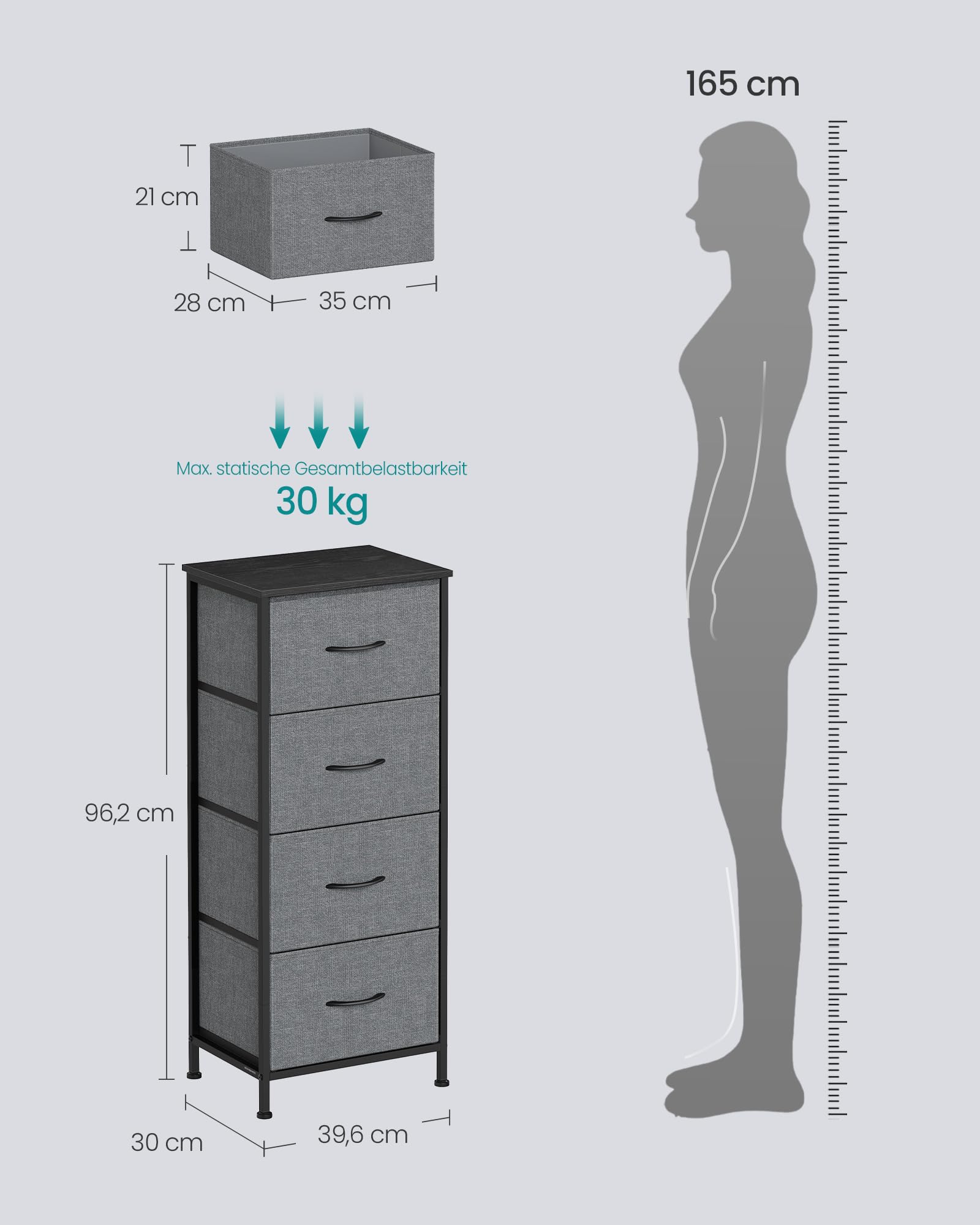 SONGMICS BELLAH Kollektion - Kommode, Schrank, Aufbewahrungsschrank, für Schlafzimmer, Flur, Wohnzimmer, Stahl, 4 Schubladen, modern, schiefergrau LGS314G101 5
