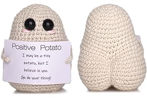 DICHA Positive Potato- Cute and Funny Emotional Support Gift for Friends Party Decoration Encouragement-Handmade Crochet Animals with Card Spreading Joy-Beige