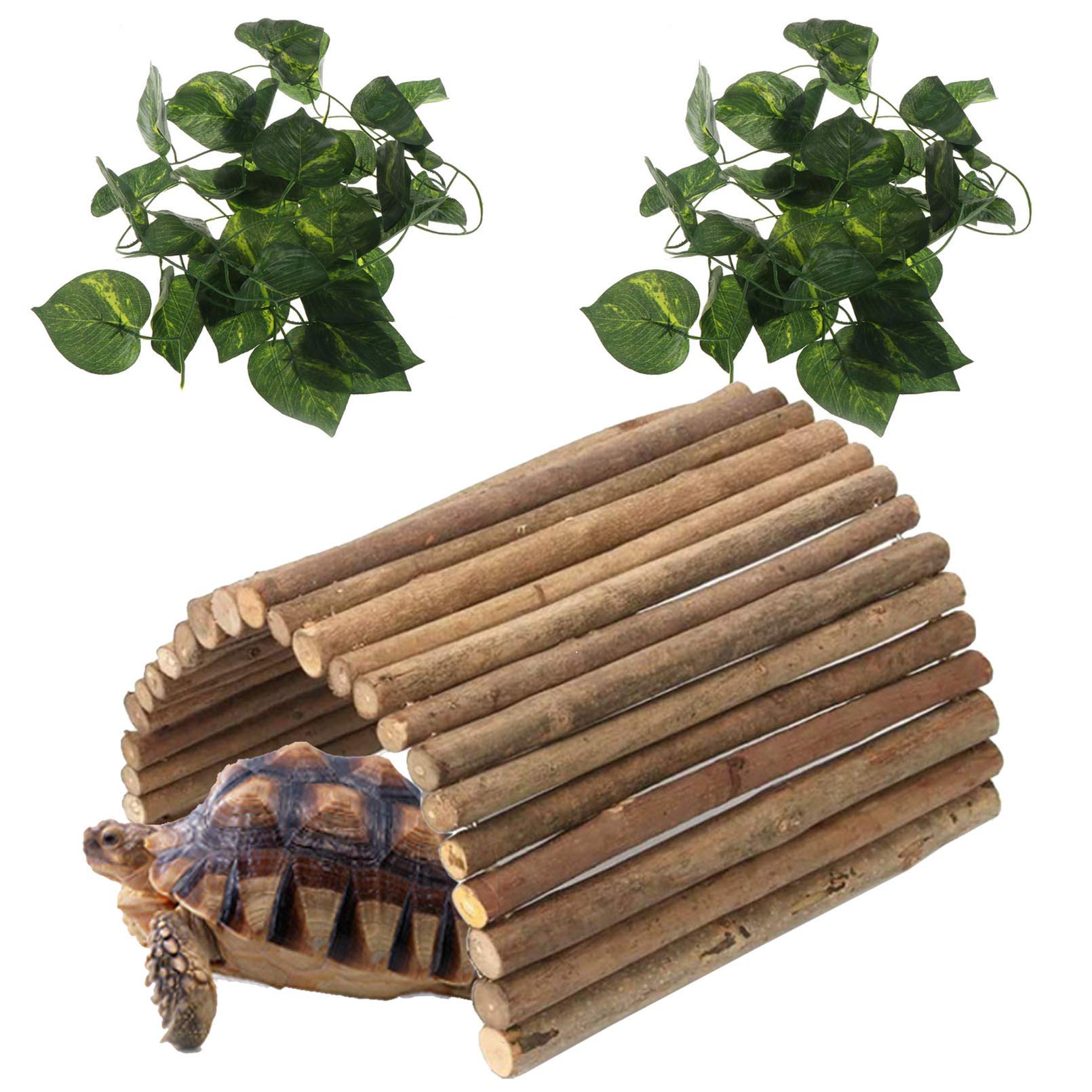 Photo 1 of Hamiledyi Extra Large Wooden Reptile Hideout Bearded Dragon Bendy Bridge Climbing Ladder Hiding Hut Reptiles Hide Cave Habitat Decor for Lizards Gecko Spiders Snakes Tortoise(XL:20" x 11.8")