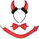 WILLBOND Devil Costume Accessory Set Halloween Devil Accessory Kit Costume for Creative Halloween Supplies Red Headband Horn, Bow Tie and Tail for Women