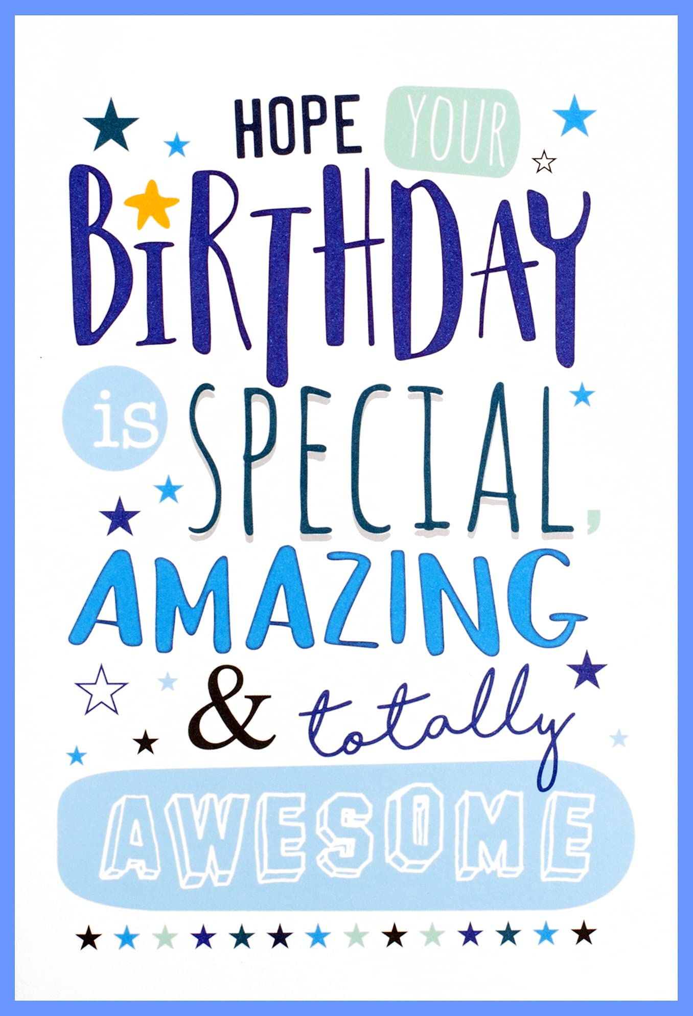 Greetings GB132 Open Male Birthday Card - Blue Border Shield with Silver Foil 7.75" x 5.25"